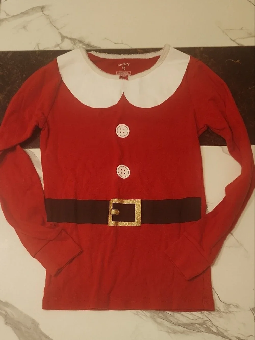 Carter's Red Long-Sleeve Santa Belt Top with White Collar